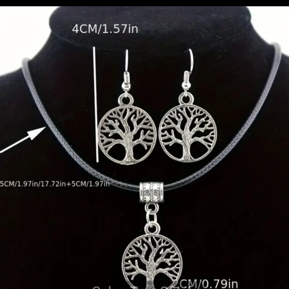 NEW 18K White GoldPlated Tree of Life Corded Necklace & Earrings Set - Picture 3 of 3